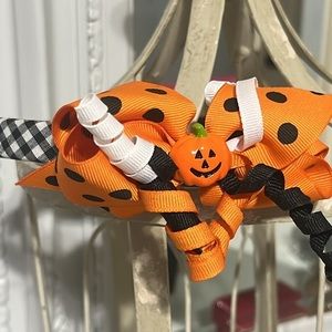 Halloween Pumpkin Orange Autumn Headband Ribbon Polka Dot Hair Accessory Girls